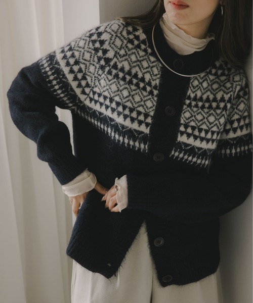210nouve（トゥージュヌーブ）の「ノルディック柄 カーディガン（カーディガン/ボレロ・レディース・ネイビー/ホワイト/バーガンディー・FREE）」の9枚目の写真