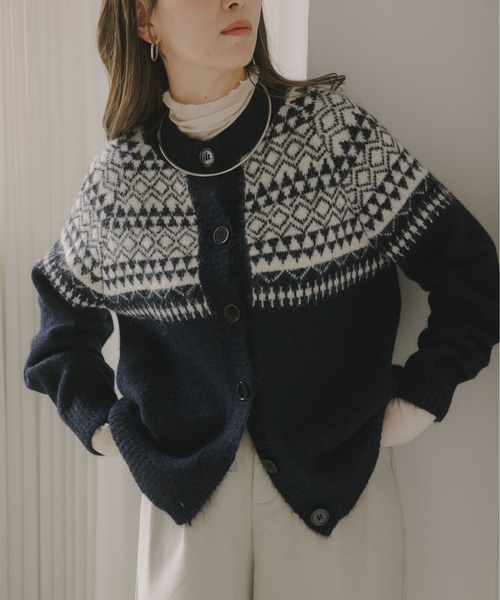 210nouve（トゥージュヌーブ）の「ノルディック柄 カーディガン（カーディガン/ボレロ・レディース・ネイビー/ホワイト/バーガンディー・FREE）」の7枚目の写真