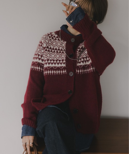 210nouve（トゥージュヌーブ）の「ノルディック柄 カーディガン（カーディガン/ボレロ・レディース・ネイビー/ホワイト/バーガンディー・FREE）」の11枚目の写真
