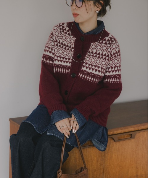 210nouve（トゥージュヌーブ）の「ノルディック柄 カーディガン（カーディガン/ボレロ・レディース・ネイビー/ホワイト/バーガンディー・FREE）」の12枚目の写真