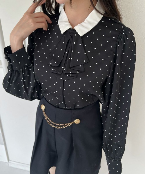 an another angelus（アンアナザーアンジェラス）の「ブローチ付きドットブラウス/fint フィント（シャツ/ブラウス・レディース・ブラック×ホワイト/ホワイト×ブラック・FREE）」の9枚目の写真