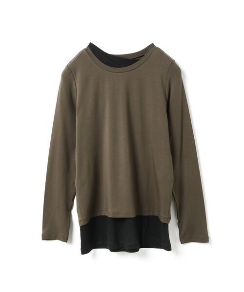 mizuiroind（ミズイロインド）の「mizuiro ind レイヤードTシャツ（Tシャツ/カットソー・レディース・グレー/オフホワイト/ブラック/ブラウン・FREE）」の4枚目の写真