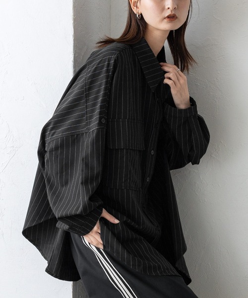 No Rule No Line（ノール－ルノーライン）の「オーバーサイズピンストライプシャツ（シャツ/ブラウス・レディース・ブラック/ホワイト・FREE）」の2枚目の写真