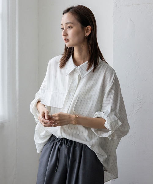 No Rule No Line（ノール－ルノーライン）の「オーバーサイズピンストライプシャツ（シャツ/ブラウス・レディース・ブラック/ホワイト・FREE）」の3枚目の写真