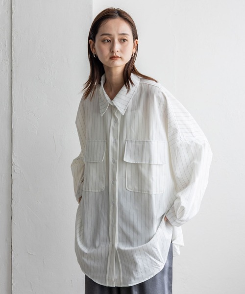 No Rule No Line（ノール－ルノーライン）の「オーバーサイズピンストライプシャツ（シャツ/ブラウス・レディース・ブラック/ホワイト・FREE）」の5枚目の写真