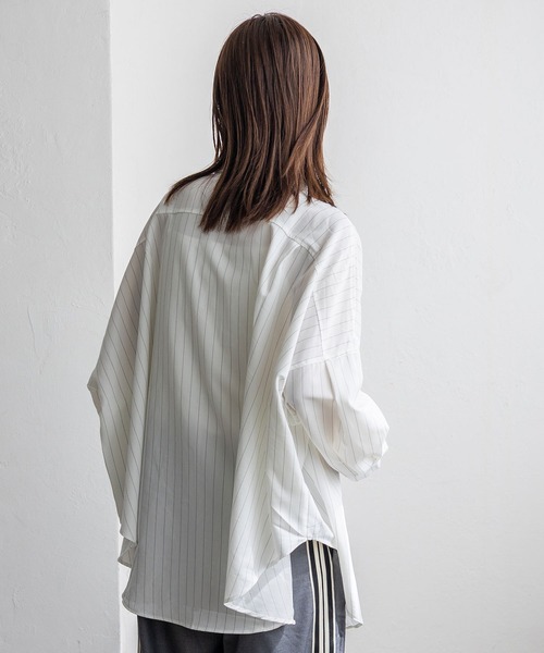 No Rule No Line（ノール－ルノーライン）の「オーバーサイズピンストライプシャツ（シャツ/ブラウス・レディース・ブラック/ホワイト・FREE）」の6枚目の写真