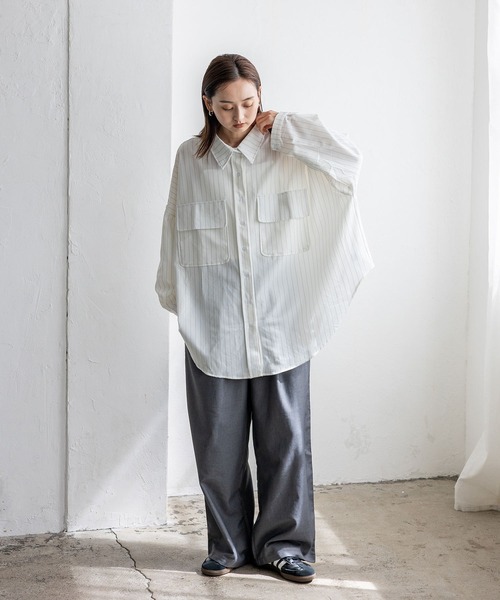 No Rule No Line（ノール－ルノーライン）の「オーバーサイズピンストライプシャツ（シャツ/ブラウス・レディース・ブラック/ホワイト・FREE）」の8枚目の写真