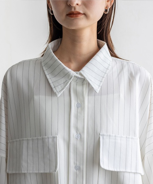 No Rule No Line（ノール－ルノーライン）の「オーバーサイズピンストライプシャツ（シャツ/ブラウス・レディース・ブラック/ホワイト・FREE）」の14枚目の写真