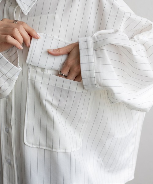 No Rule No Line（ノール－ルノーライン）の「オーバーサイズピンストライプシャツ（シャツ/ブラウス・レディース・ブラック/ホワイト・FREE）」の17枚目の写真
