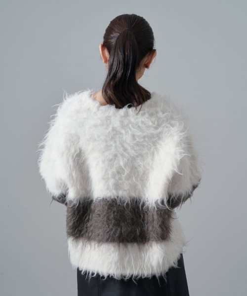 Lui's（ルイス）の「配色シャギーカーディガン（ニット/セーター・レディース・チャコールグレー/アイボリー/ブラック・FREE）」の12枚目の写真