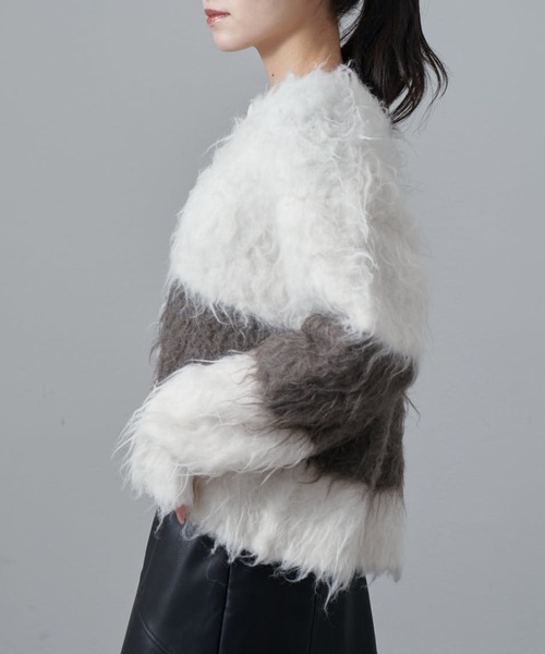 Lui's（ルイス）の「配色シャギーカーディガン（ニット/セーター・レディース・チャコールグレー/アイボリー/ブラック・FREE）」の13枚目の写真