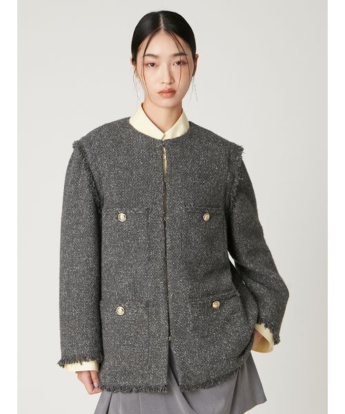 セール】2wayベストツイードジャケット（ノーカラージャケット）｜FRAY