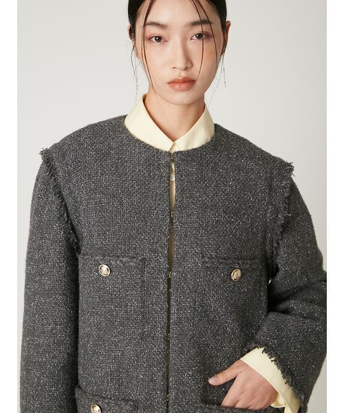 セール】2wayベストツイードジャケット（ノーカラージャケット）｜FRAY