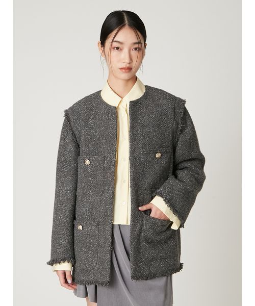 セール】2wayベストツイードジャケット（ノーカラージャケット）｜FRAY
