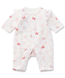 【リンク】リボン柄ニットキルトカバーオール