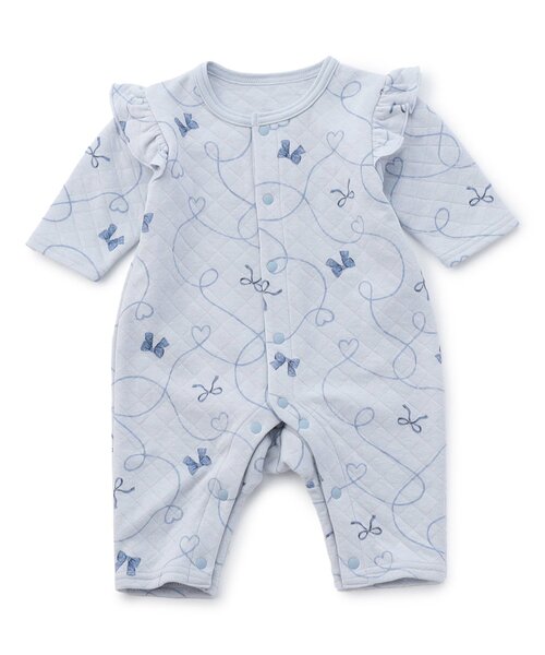 Ampersand(アンパサンド)の「【リンク】リボン柄ニットキルトカバーオール(ロンパース・キッズ・オフホワイト/サックスブルー・60/70/80)」の2枚目の写真