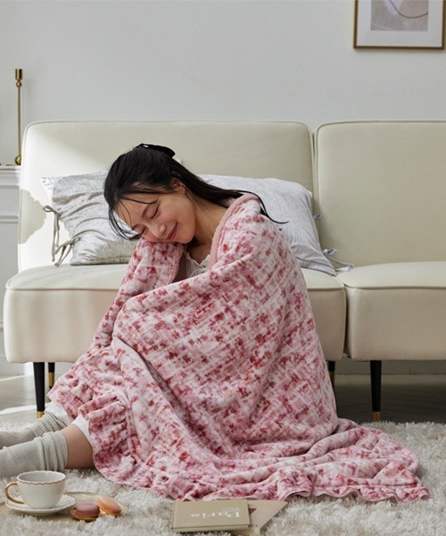 限定SALE❤ハンドメイド　特大セミダブル　プレミアムボアケット　ブランケット ツイード柄フリル毛布&ブランケット│ブランケット【フルーエ/大人