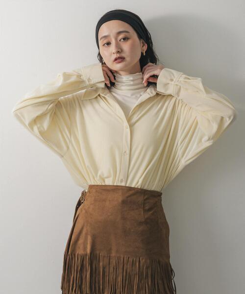 SENSE OF PLACE by URBAN RESEARCH(センスオブプレイスバイアーバンリサーチ)の「マルチコードツキベロアシャツ(シャツ/ブラウス・レディース・アイボリー/ブラウン/ネイビー・ONE)」の4枚目の写真