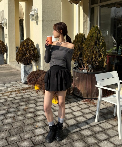 Vini（ヴィニ）の「ハイウエスト ティアード 2段 フリルミニスカート風（スカート・レディース・ホワイト/ブラック・MEDIUM）」の17枚目の写真