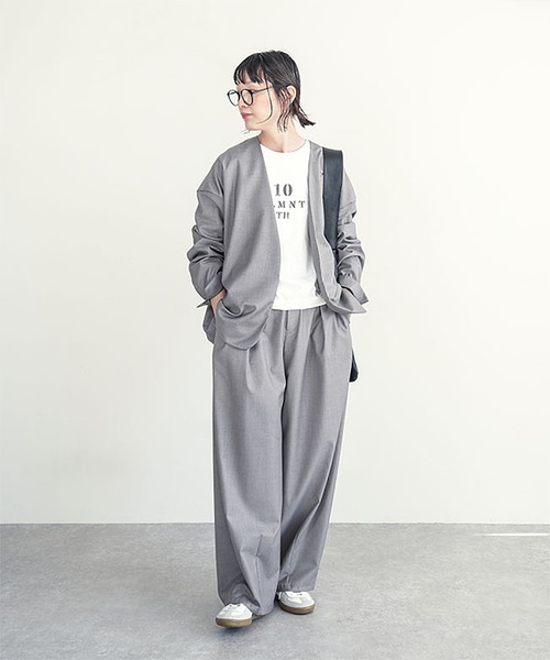 SOLAMONAT LARME(ソラモナラーム)の「ノーカラーワイドジャケット(ノーカラージャケット・レディース・ブラック/ベージュ/チャコール/グレー・40)」の9枚目の写真