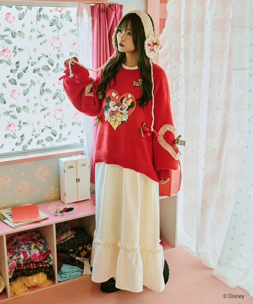 kutir（クティール）の「【クティールとレトロ】Disney/ディズニー　ミッキーマウス＆ミニーマウス/ハートモチーフチェックリボンニット（ニット/セーター・レディース・ネイビー/アイボリー/グリーン/レッド・FREE）」の20枚目の写真