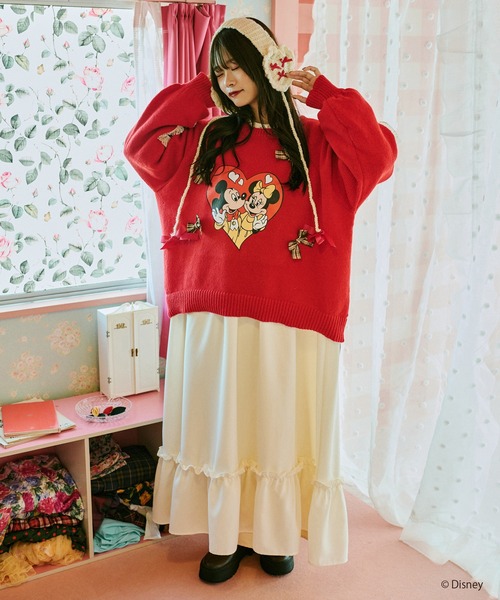 kutir（クティール）の「【クティールとレトロ】Disney/ディズニー　ミッキーマウス＆ミニーマウス/ハートモチーフチェックリボンニット（ニット/セーター・レディース・ネイビー/アイボリー/グリーン/レッド・FREE）」の21枚目の写真