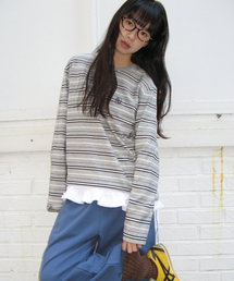 RONRON（ロンロン）の「MULTI STRIPE LONG SLEEVE GREY（Tシャツ/カットソー）」