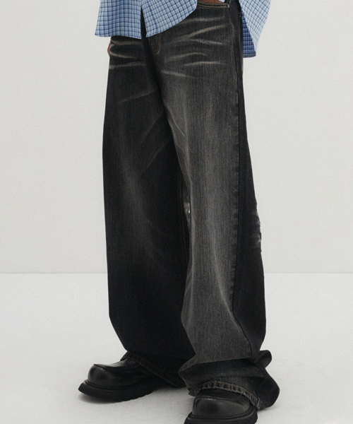 セール】ツーフェイスワイドデニムパンツブラック（デニムパンツ