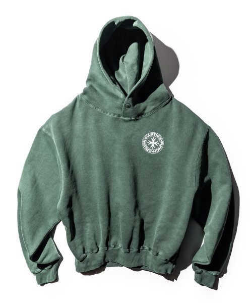 PUNCH DRUNK PARTIES(パンチドランクパーティーズ)の「Circle Logo Garment Dyed Hoodie (GREEN)(パーカー・レディース・その他・0)」の1枚目の写真
