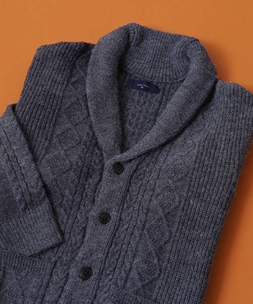 FUNALIVE（ファンアライブ）の「アランケーブル柄ショールニットカーディガン（カーディガン/ボレロ・メンズ・オフホワイト/グレー/ブラック/グレイッシュベージュ/バーガンディー/ネイビー・M/L/XL）」の5枚目の写真