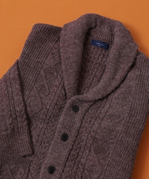 FUNALIVE（ファンアライブ）の「アランケーブル柄ショールニットカーディガン（カーディガン/ボレロ・メンズ・オフホワイト/グレー/ブラック/グレイッシュベージュ/バーガンディー/ネイビー・M/L/XL）」の6枚目の写真