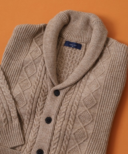 FUNALIVE（ファンアライブ）の「アランケーブル柄ショールニットカーディガン（カーディガン/ボレロ・メンズ・オフホワイト/グレー/ブラック/グレイッシュベージュ/バーガンディー/ネイビー・M/L/XL）」の4枚目の写真