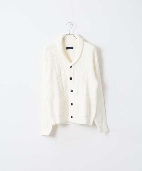 FUNALIVE（ファンアライブ）の「アランケーブル柄ショールニットカーディガン（カーディガン/ボレロ・メンズ・オフホワイト/グレー/ブラック/グレイッシュベージュ/バーガンディー/ネイビー・M/L/XL）」の7枚目の写真