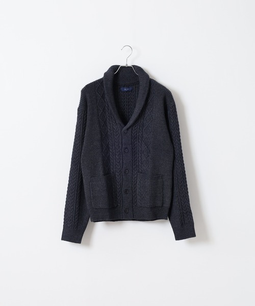 FUNALIVE（ファンアライブ）の「アランケーブル柄ショールニットカーディガン（カーディガン/ボレロ・メンズ・オフホワイト/グレー/ブラック/グレイッシュベージュ/バーガンディー/ネイビー・M/L/XL）」の8枚目の写真