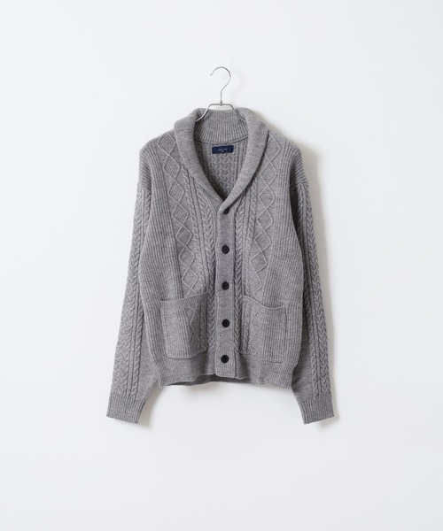 FUNALIVE（ファンアライブ）の「アランケーブル柄ショールニットカーディガン（カーディガン/ボレロ・メンズ・オフホワイト/グレー/ブラック/グレイッシュベージュ/バーガンディー/ネイビー・M/L/XL）」の9枚目の写真