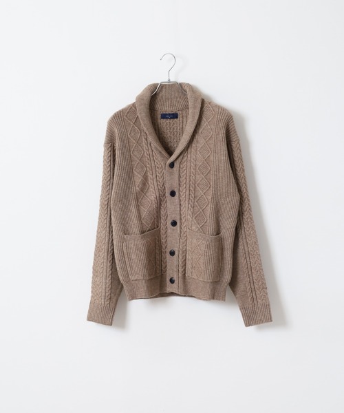 FUNALIVE（ファンアライブ）の「アランケーブル柄ショールニットカーディガン（カーディガン/ボレロ・メンズ・オフホワイト/グレー/ブラック/グレイッシュベージュ/バーガンディー/ネイビー・M/L/XL）」の10枚目の写真