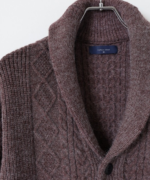 FUNALIVE（ファンアライブ）の「アランケーブル柄ショールニットカーディガン（カーディガン/ボレロ・メンズ・オフホワイト/グレー/ブラック/グレイッシュベージュ/バーガンディー/ネイビー・M/L/XL）」の13枚目の写真