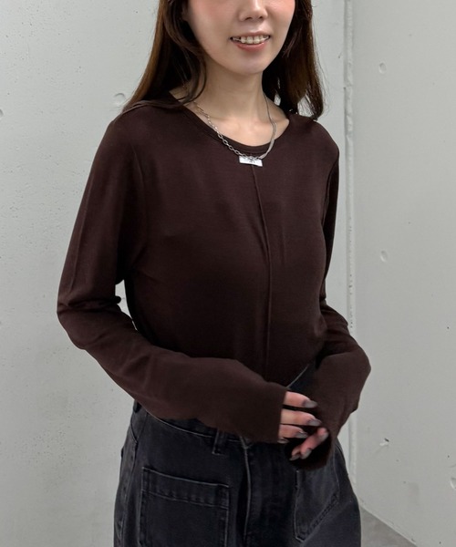 archives（アルシーヴ）の「シアー天竺クルーネック　ＴＯＰＳ（Tシャツ/カットソー・レディース・ブラック/グレー/ホワイト/ブラウン・MEDIUM）」の6枚目の写真