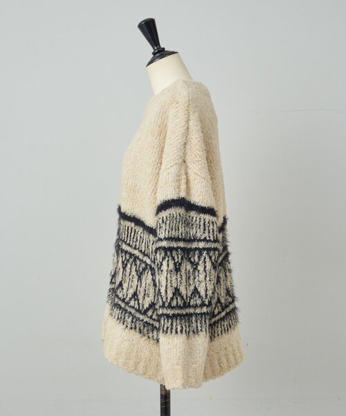 BEARDSLEY（ビアズリー）の「ビッグフェアアイル柄プルオーバー（ニット/セーター・レディース・ブラック/ベージュ・FREE）」の9枚目の写真