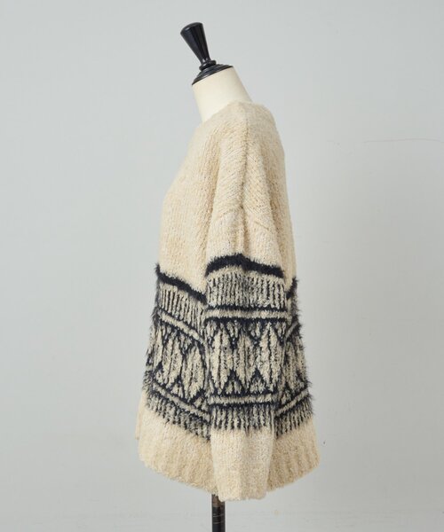 BEARDSLEY（ビアズリー）の「ビッグフェアアイル柄プルオーバー（ニット/セーター・レディース・ブラック/ベージュ・FREE）」の10枚目の写真