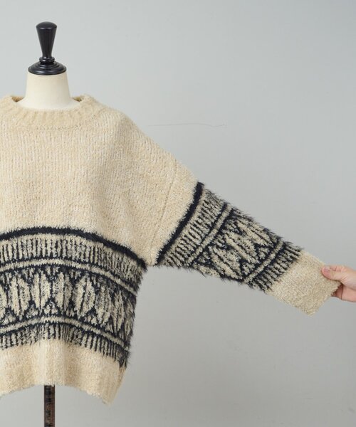 BEARDSLEY（ビアズリー）の「ビッグフェアアイル柄プルオーバー（ニット/セーター・レディース・ブラック/ベージュ・FREE）」の12枚目の写真