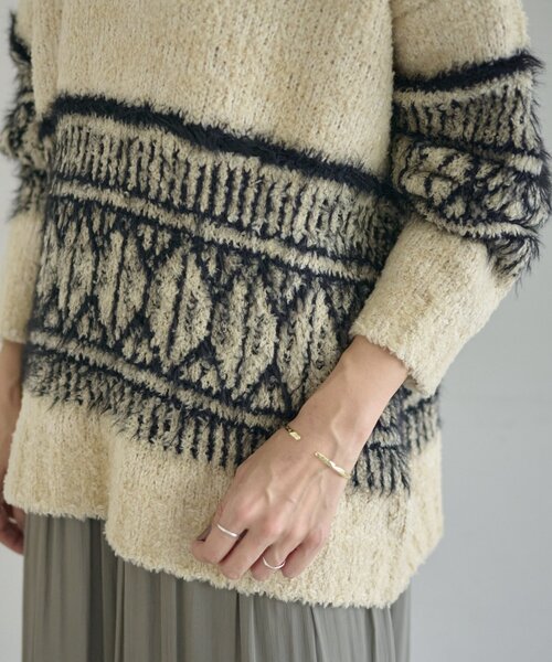 BEARDSLEY（ビアズリー）の「ビッグフェアアイル柄プルオーバー（ニット/セーター・レディース・ブラック/ベージュ・FREE）」の13枚目の写真