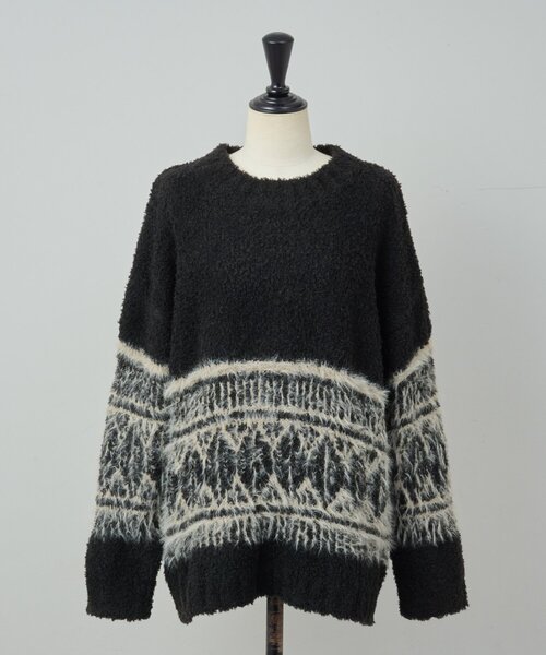 BEARDSLEY（ビアズリー）の「ビッグフェアアイル柄プルオーバー（ニット/セーター・レディース・ブラック/ベージュ・FREE）」の19枚目の写真