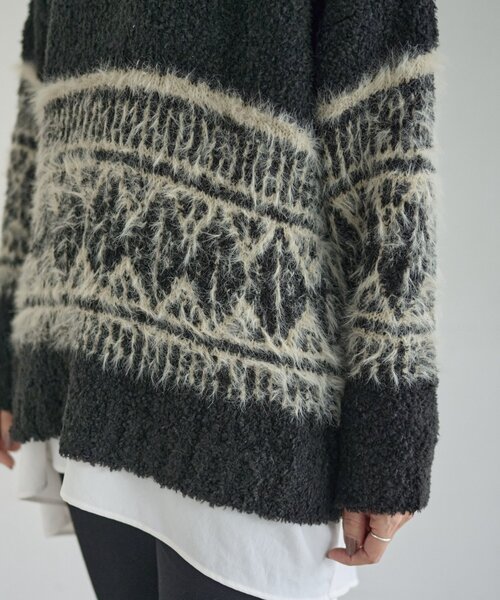 BEARDSLEY（ビアズリー）の「ビッグフェアアイル柄プルオーバー（ニット/セーター・レディース・ブラック/ベージュ・FREE）」の21枚目の写真