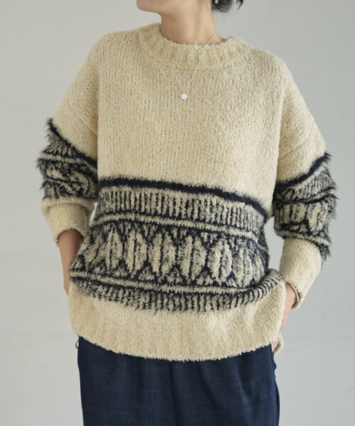 BEARDSLEY（ビアズリー）の「ビッグフェアアイル柄プルオーバー（ニット/セーター・レディース・ベージュ/ブラック・FREE）」の13枚目の写真