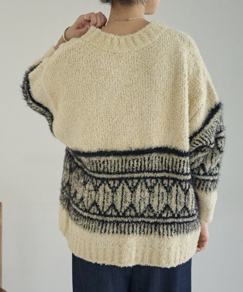 BEARDSLEY（ビアズリー）の「ビッグフェアアイル柄プルオーバー（ニット/セーター・レディース・ベージュ/ブラック・FREE）」の11枚目の写真