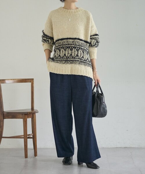 BEARDSLEY（ビアズリー）の「ビッグフェアアイル柄プルオーバー（ニット/セーター・レディース・ベージュ/ブラック・FREE）」の10枚目の写真