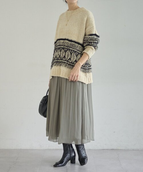 BEARDSLEY（ビアズリー）の「ビッグフェアアイル柄プルオーバー（ニット/セーター・レディース・ブラック/ベージュ・FREE）」の5枚目の写真