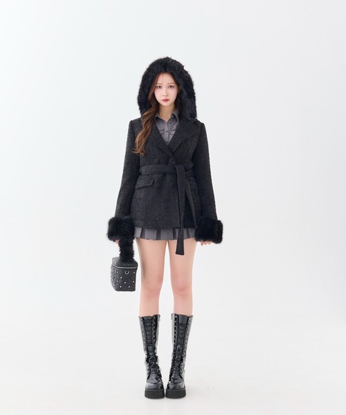 andwang Twinkle Button Tweed Coat 黒　コート andwang（アンドワン）の「Twinkle Button Tweed Coat（ダウン