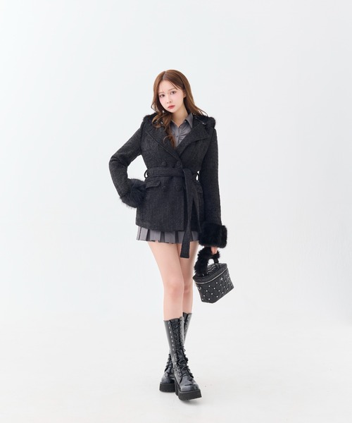 andwang Twinkle Button Tweed Coat 黒　コート Twinkle Button Tweed Coat（ダウンジャケット/コート）｜andwang